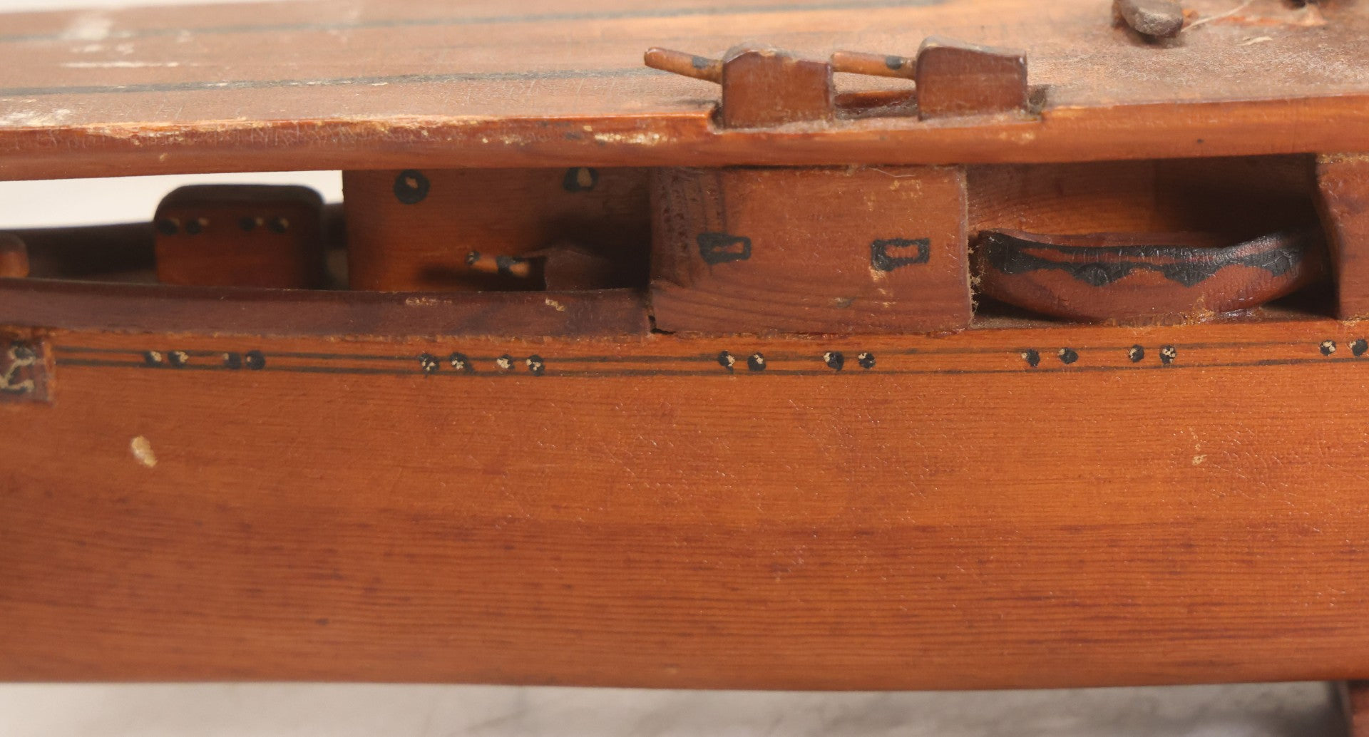 Lot 079 - Vintage WWII-Era Sailor-Made Folk Art Wooden Model Of Uss Lexington (Cv-2) Aircraft Carrier, As Found