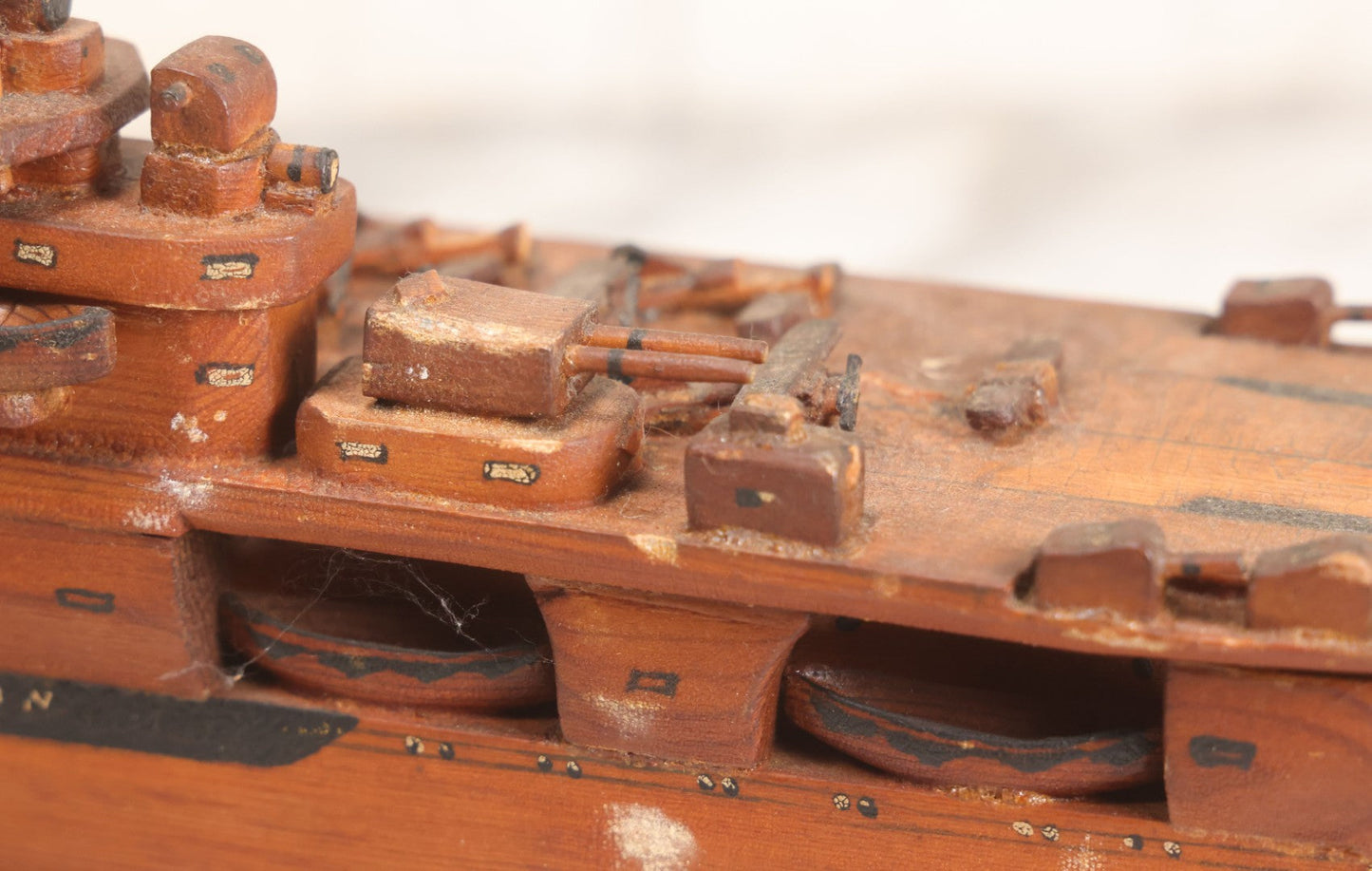 Lot 079 - Vintage WWII-Era Sailor-Made Folk Art Wooden Model Of Uss Lexington (Cv-2) Aircraft Carrier, As Found