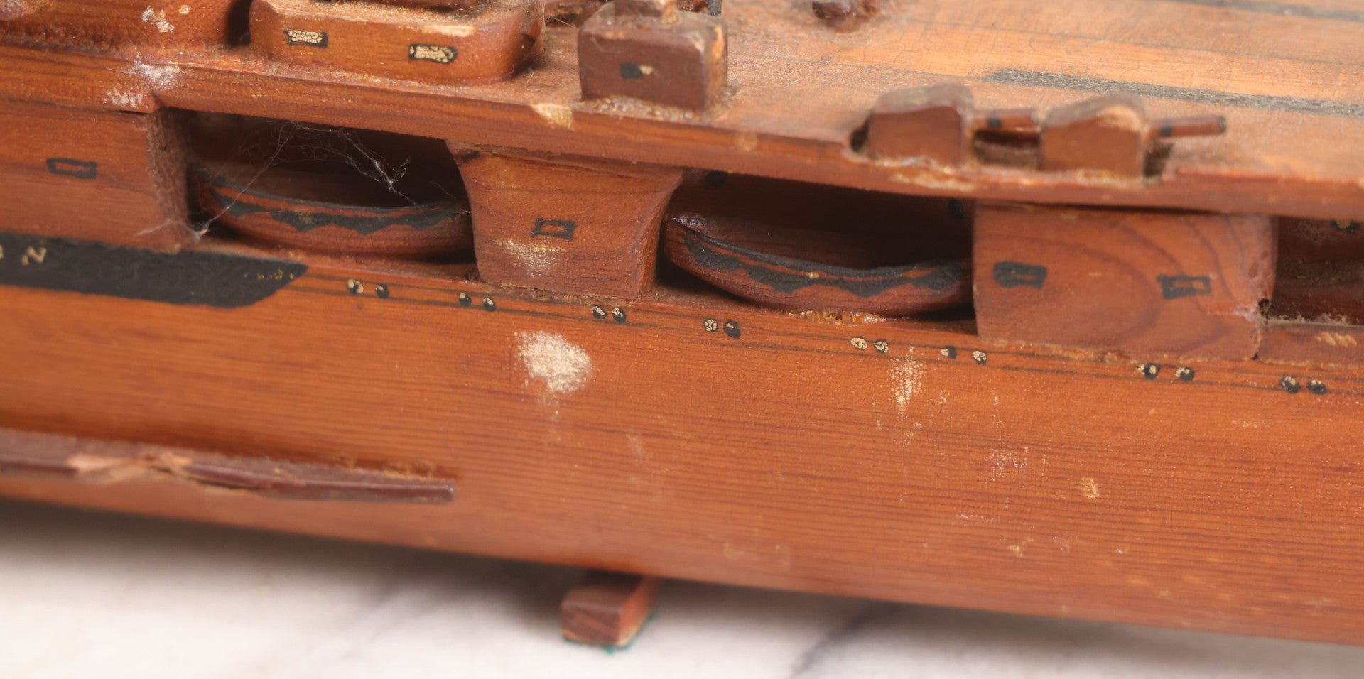 Lot 079 - Vintage WWII-Era Sailor-Made Folk Art Wooden Model Of Uss Lexington (Cv-2) Aircraft Carrier, As Found