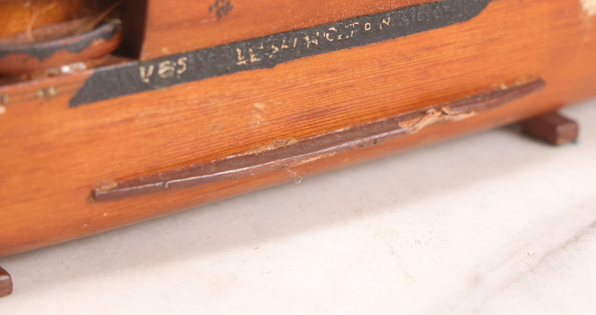 Lot 079 - Vintage WWII-Era Sailor-Made Folk Art Wooden Model Of Uss Lexington (Cv-2) Aircraft Carrier, As Found