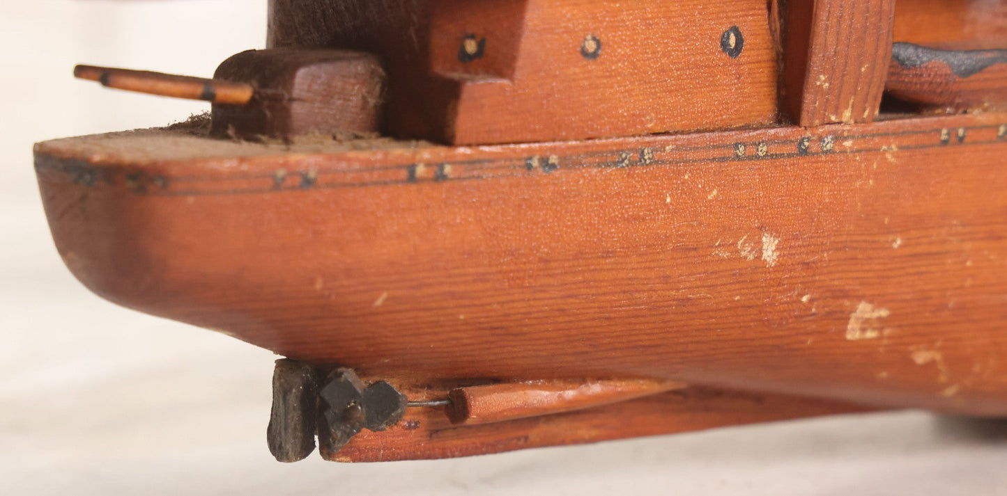 Lot 079 - Vintage WWII-Era Sailor-Made Folk Art Wooden Model Of Uss Lexington (Cv-2) Aircraft Carrier, As Found