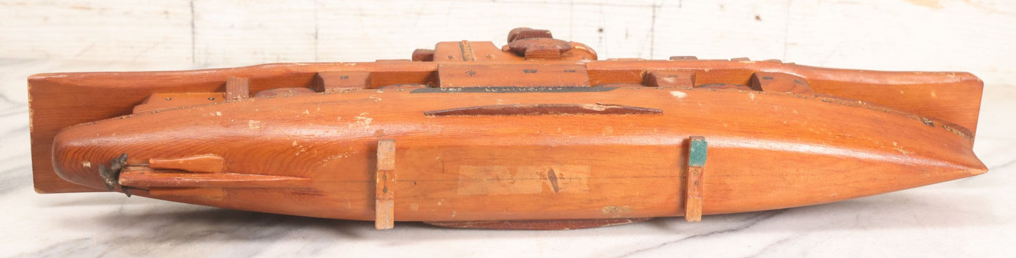 Lot 079 - Vintage WWII-Era Sailor-Made Folk Art Wooden Model Of Uss Lexington (Cv-2) Aircraft Carrier, As Found