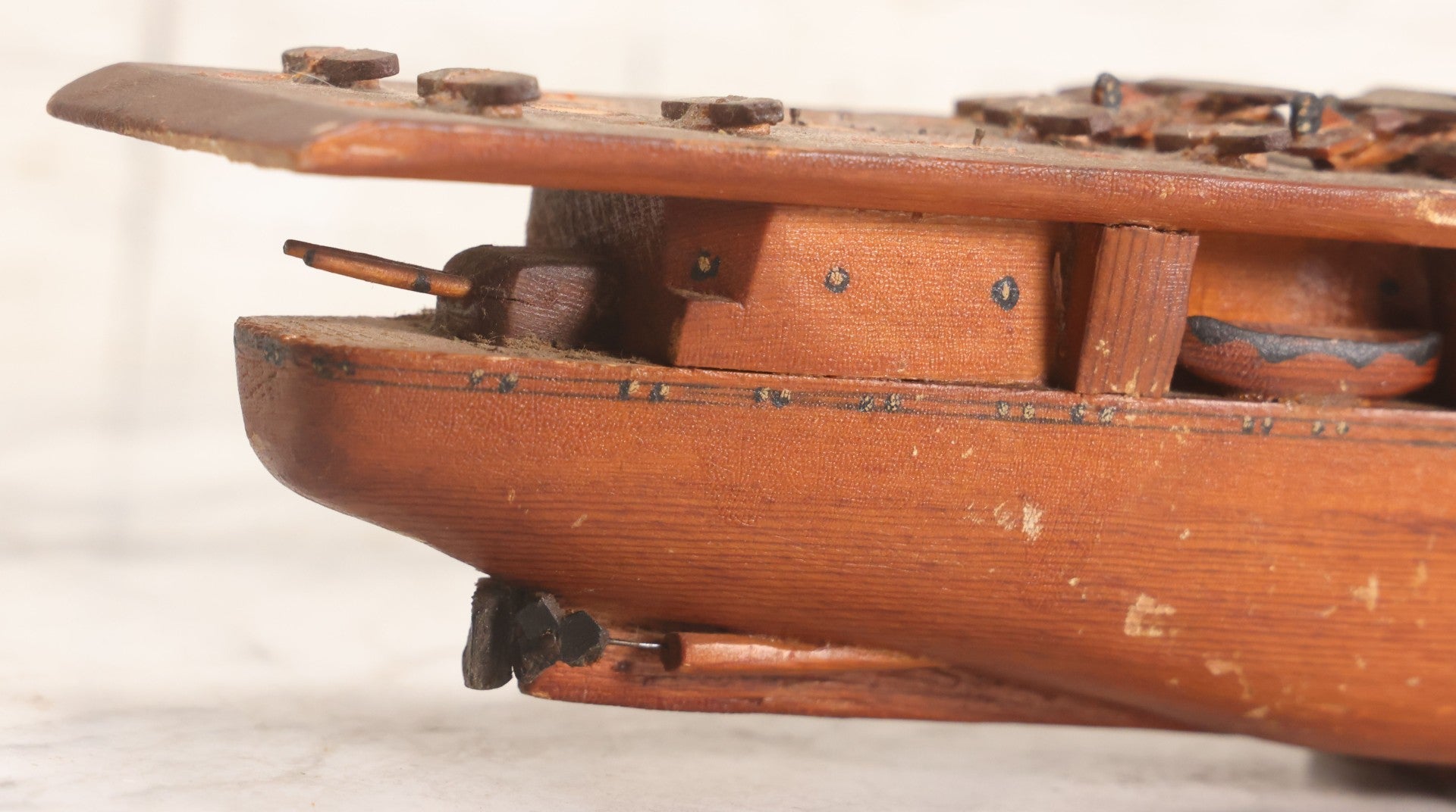 Lot 079 - Vintage WWII-Era Sailor-Made Folk Art Wooden Model Of Uss Lexington (Cv-2) Aircraft Carrier, As Found