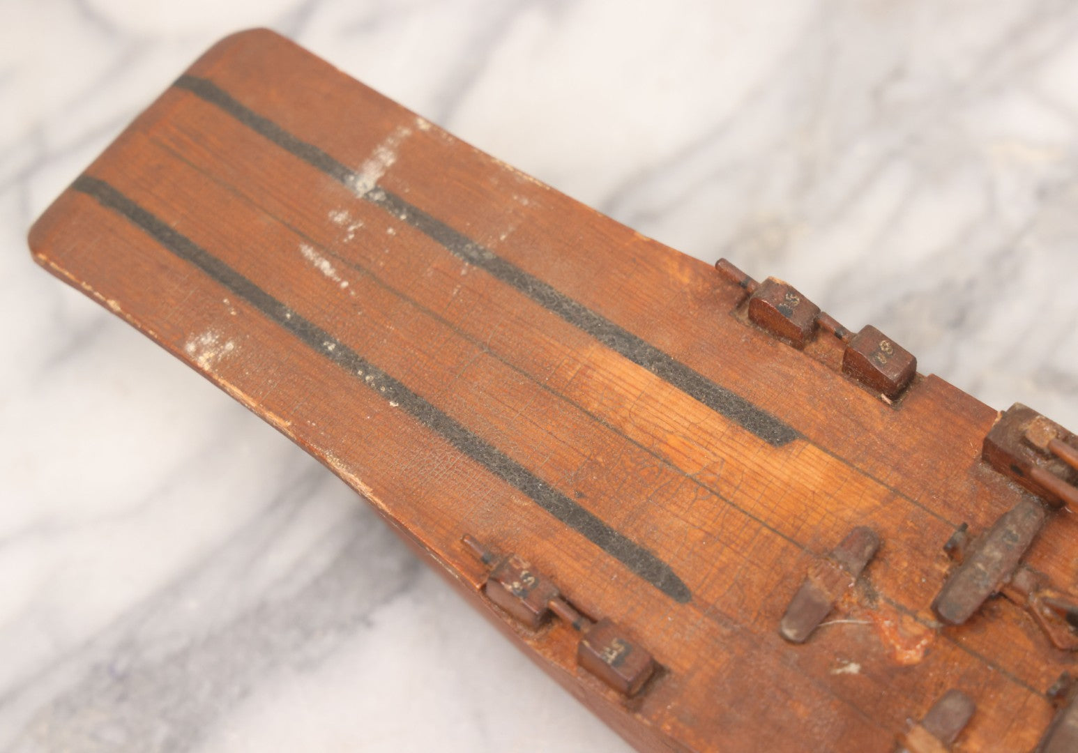 Lot 079 - Vintage WWII-Era Sailor-Made Folk Art Wooden Model Of Uss Lexington (Cv-2) Aircraft Carrier, As Found