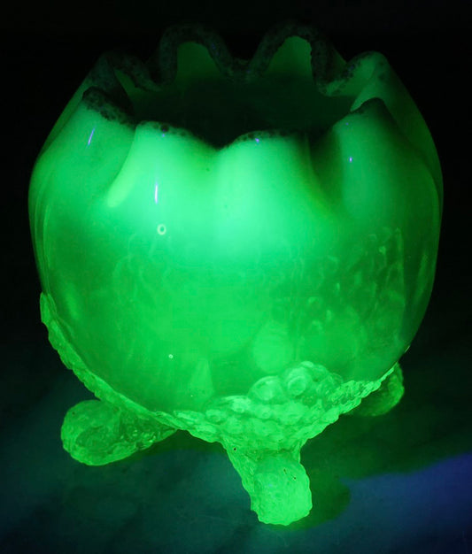 Lot 080 - Antique Jefferson Glass Fancy Fantail Opalescent Uranium (Vaseline) Glass Footed Rose Bowl, Circa 1900–1910