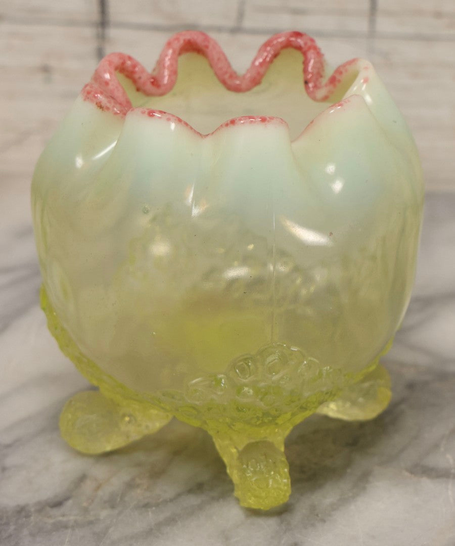 Lot 080 - Antique Jefferson Glass Fancy Fantail Opalescent Uranium (Vaseline) Glass Footed Rose Bowl, Circa 1900–1910