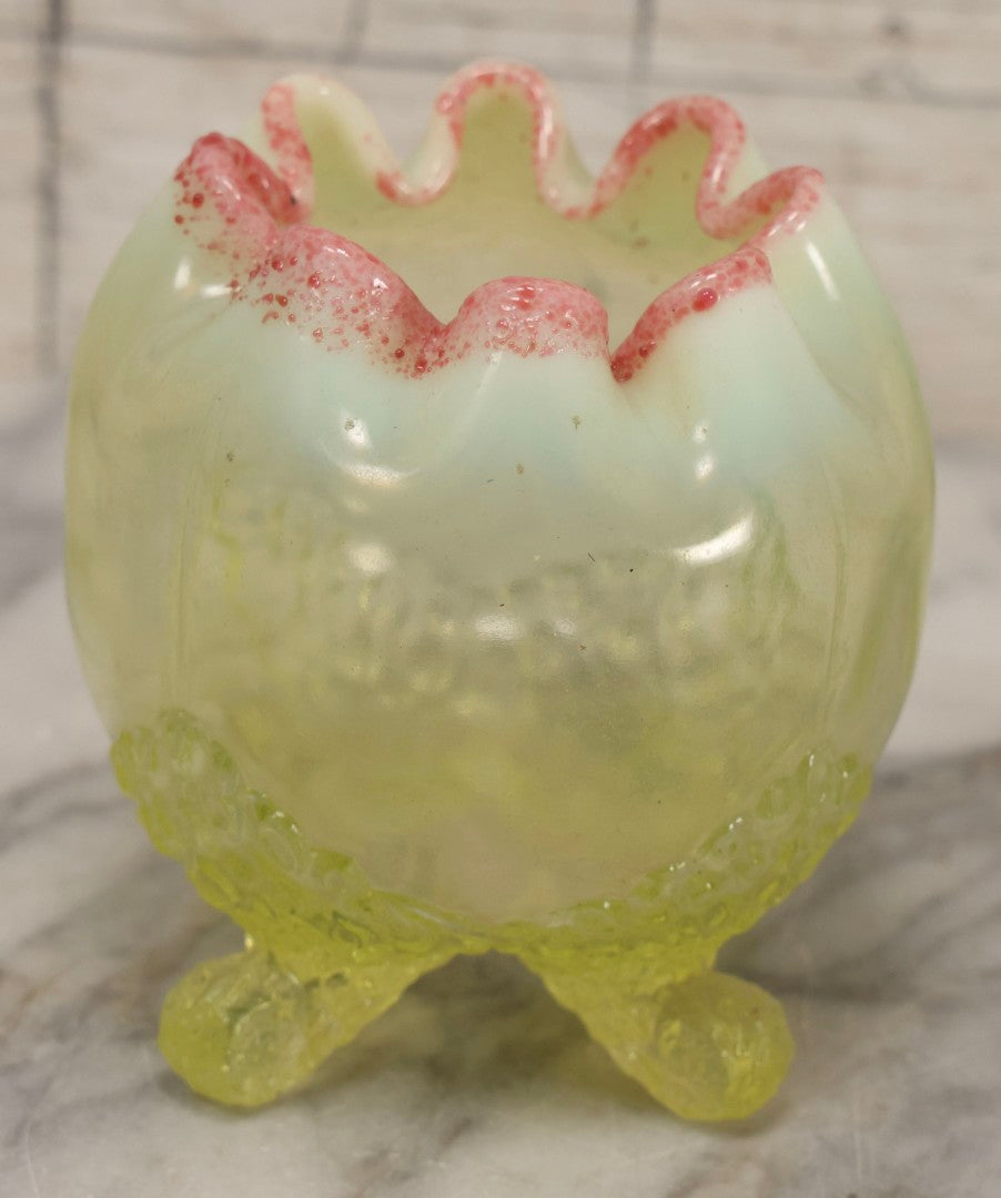 Lot 080 - Antique Jefferson Glass Fancy Fantail Opalescent Uranium (Vaseline) Glass Footed Rose Bowl, Circa 1900–1910