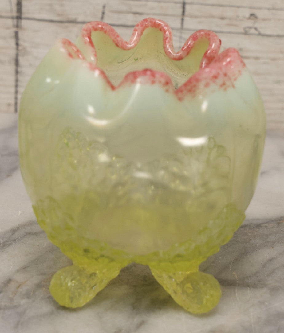 Lot 080 - Antique Jefferson Glass Fancy Fantail Opalescent Uranium (Vaseline) Glass Footed Rose Bowl, Circa 1900–1910