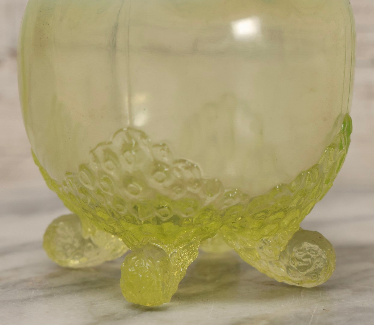 Lot 080 - Antique Jefferson Glass Fancy Fantail Opalescent Uranium (Vaseline) Glass Footed Rose Bowl, Circa 1900–1910