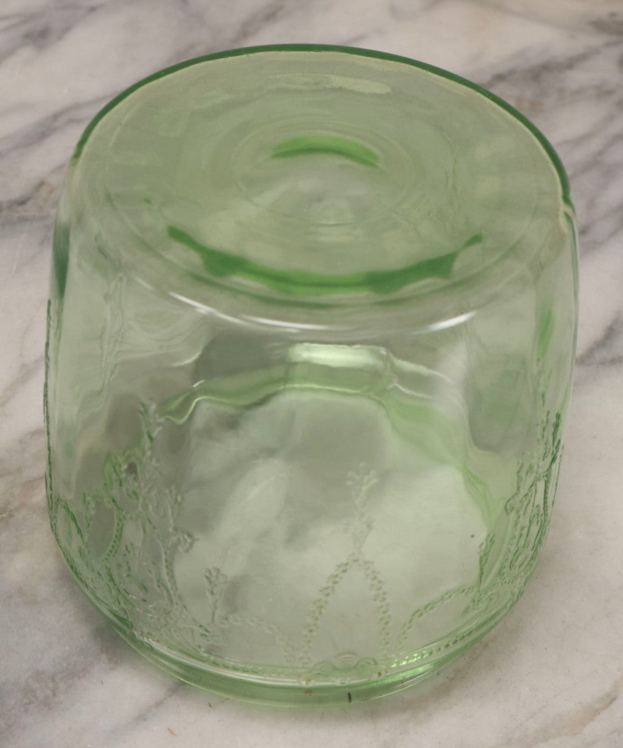 Lot 081 - Vintage Hocking Glass Green Depression Glass “Cameo / Ballerina” Biscuit Jar, Uranium Glass, No Lid, Circa 1930s