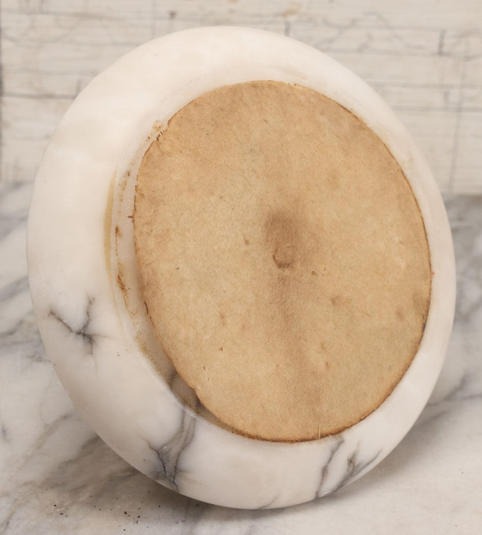 Lot 082 - Antique Alabaster Ashtray With Metal Female Pirate Figure Seated On Pedestal, Note Loss To Pedestal Base, Loosening Bolt