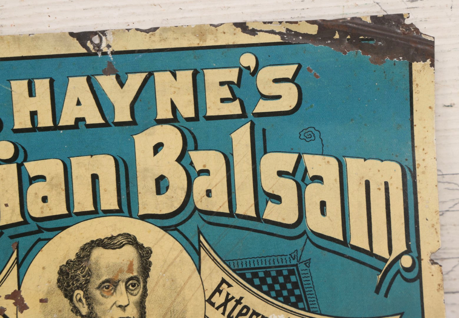 Lot 083 - Antique Dr. Hayne's Arabian Balsam Tin Lithograph Tacker Sign, "For Man And Beast," By Kellogg & Bulkeley Co., Early 20th Century