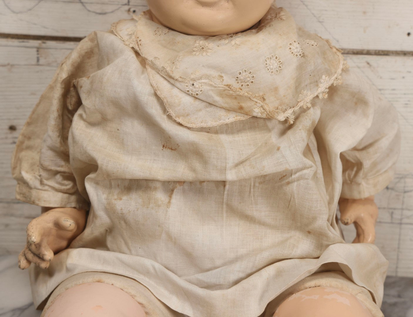 Lot 091 - Vintage Composition Baby Doll With Blue Sleep Eyes, Red Hair, And Original Outfit