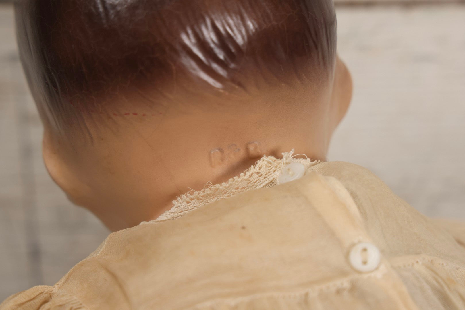 Lot 092 - Vintage Composition Baby Doll With Blue Sleep Eyes, Brown Hair, And Original Outfit