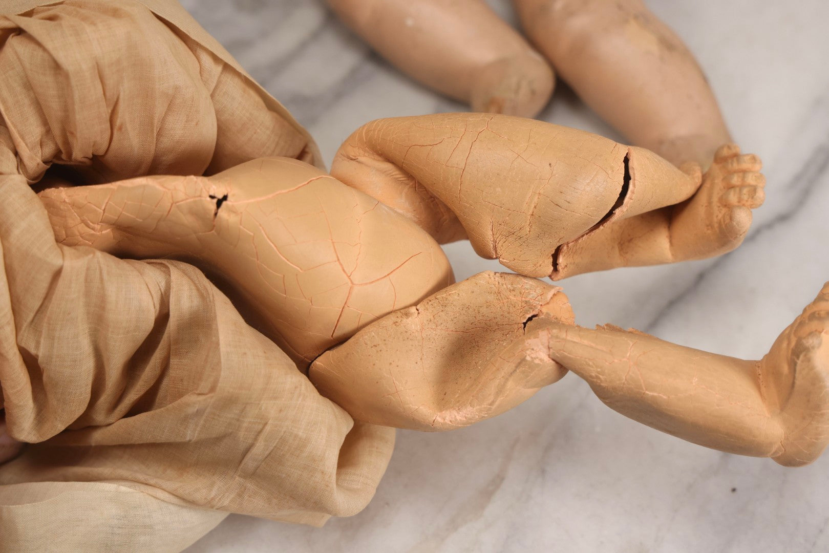 Lot 094 - Trio Of Vintage Composition Baby Dolls Including Floral Dress, Sheer Gown With Bonnet, And Plain Tan Undergarment