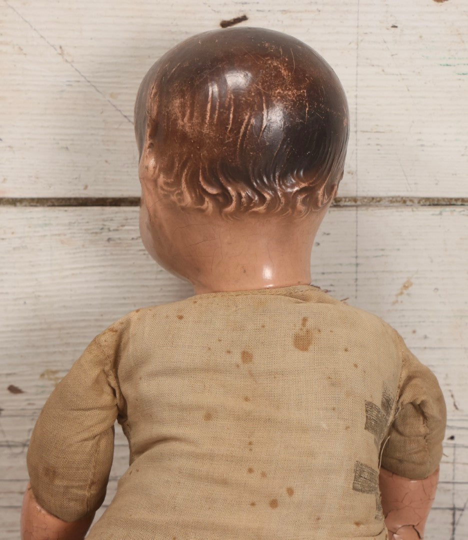 Lot 094 - Trio Of Vintage Composition Baby Dolls Including Floral Dress, Sheer Gown With Bonnet, And Plain Tan Undergarment