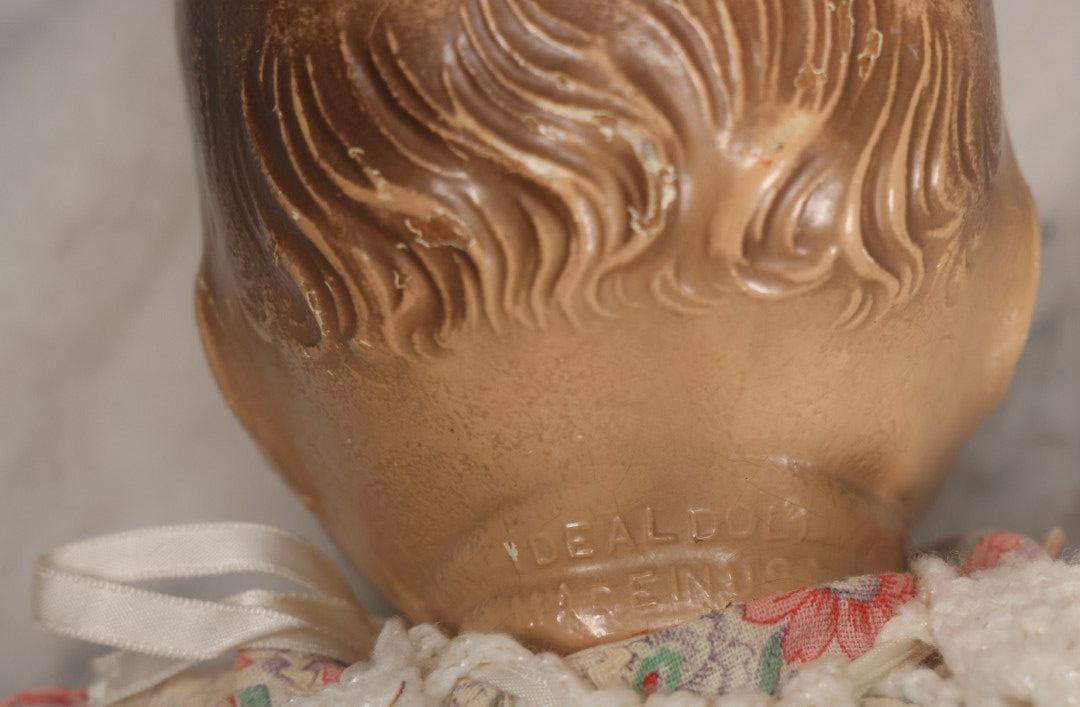 Lot 094 - Trio Of Vintage Composition Baby Dolls Including Floral Dress, Sheer Gown With Bonnet, And Plain Tan Undergarment