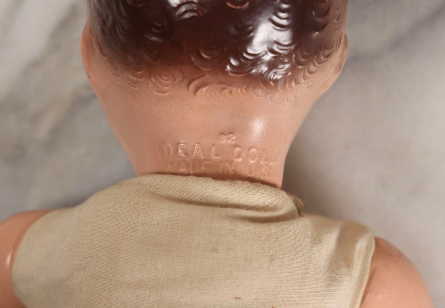 Lot 095 - Trio Of Vintage Composition Baby Dolls Including Pink Dress With Lace Trim, Dirty Dress With Beads, And Sleeveless Undergarment