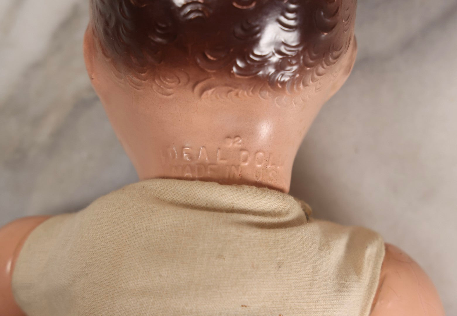 Lot 095 - Trio Of Vintage Composition Baby Dolls Including Pink Dress With Lace Trim, Dirty Dress With Beads, And Sleeveless Undergarment