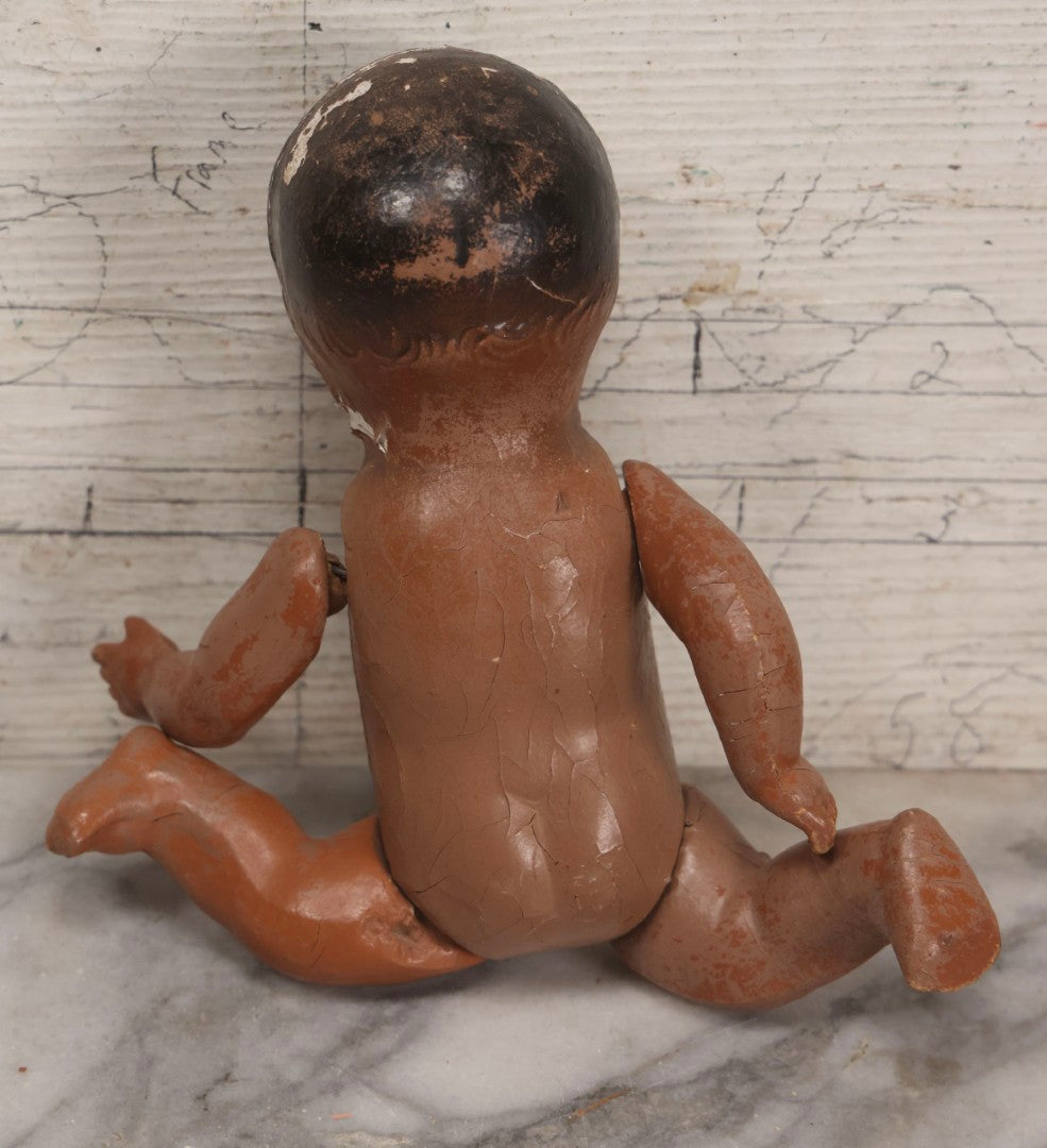 Lot 096 - Grouping Of Five Vintage Composition Dolls Including Floral Dress Doll, Plaid Dress Doll, Blue Check Dress Doll With Bonnet, Brown Composition Baby, And Small Jointed Doll