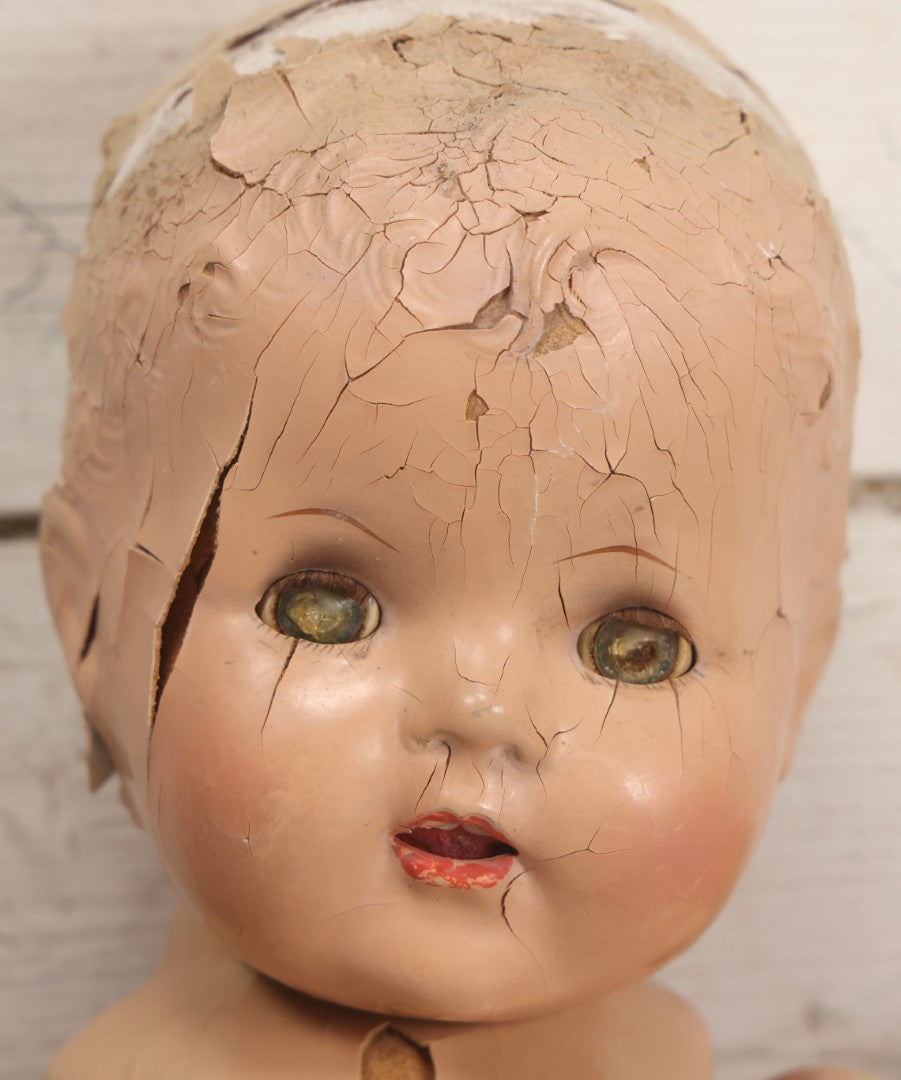 Lot 098 - Trio Of Vintage Composition Doll Parts Including Heads And Partial Body