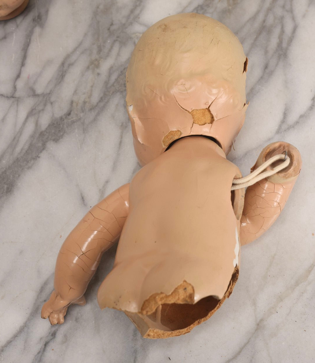 Lot 098 - Trio Of Vintage Composition Doll Parts Including Heads And Partial Body