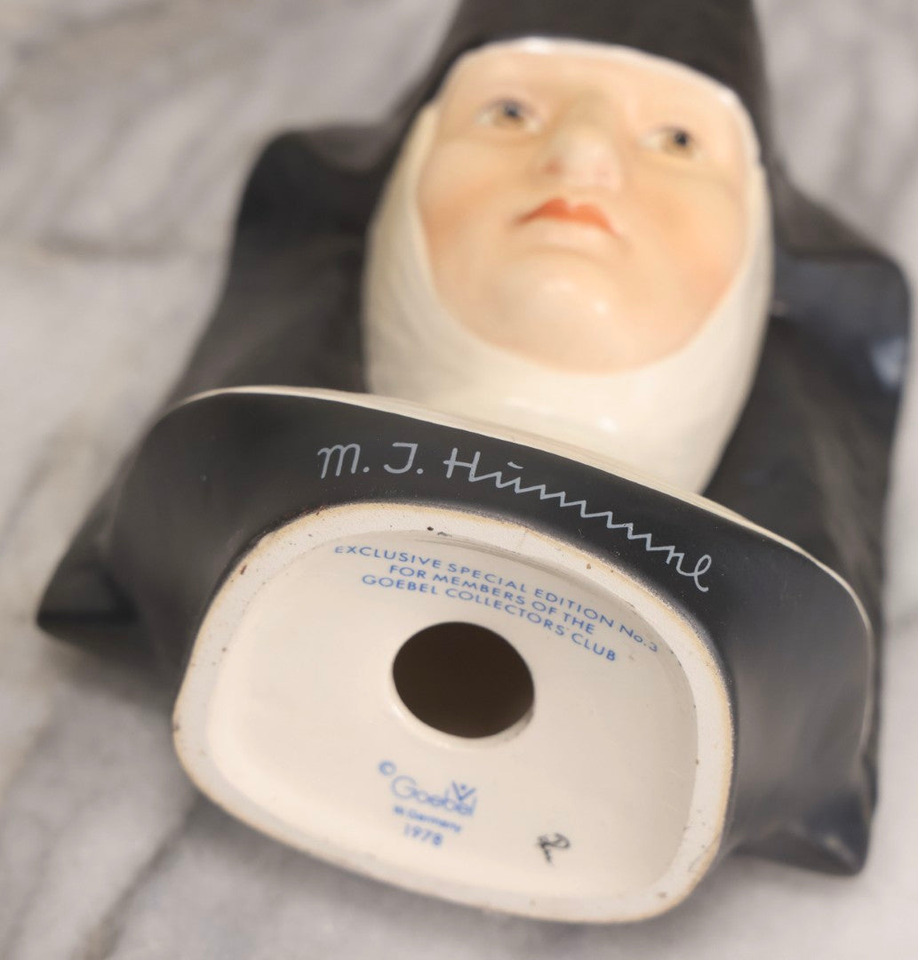 Lot 100 - Trio Of Vintage Porcelain And Ceramic Nun Items Including Music Box, M.J. Hummel Goebel Nun Bust (West Germany, 1978), And Banjo-Playing Nun Figurine