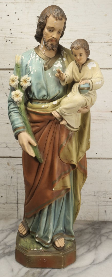 Lot 102 - Vintage Chalkware Saint Joseph With The Child Jesus Figural Religious Sculpture