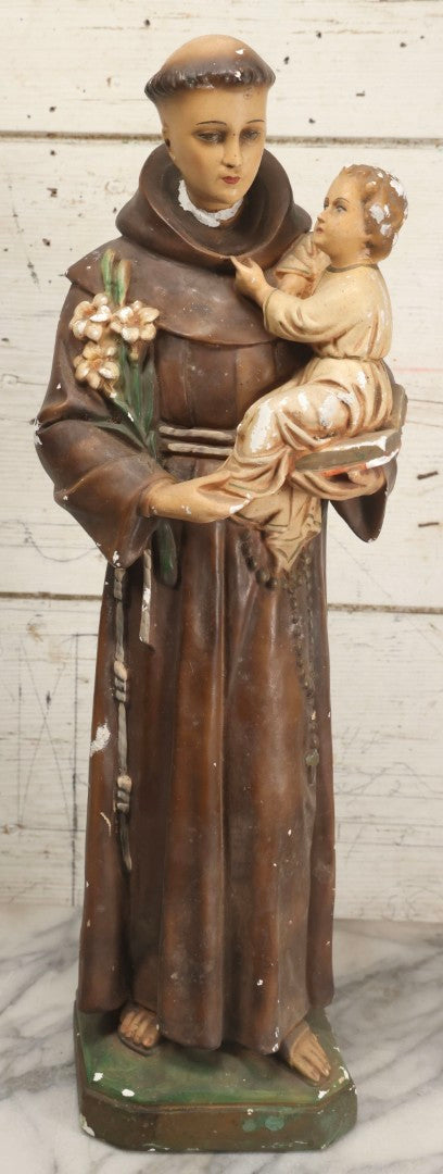 Lot 103 - Vintage Chalkware Saint Anthony With The Child Jesus Figural Religious Sculpture