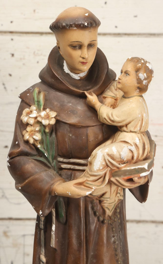Lot 103 - Vintage Chalkware Saint Anthony With The Child Jesus Figural Religious Sculpture
