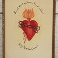 Lot 104 - Vintage Watercolor Sacred Heart Of Jesus Religious Painting With Inscribed Text In Frame, 9-1/4" x 11-3/4"