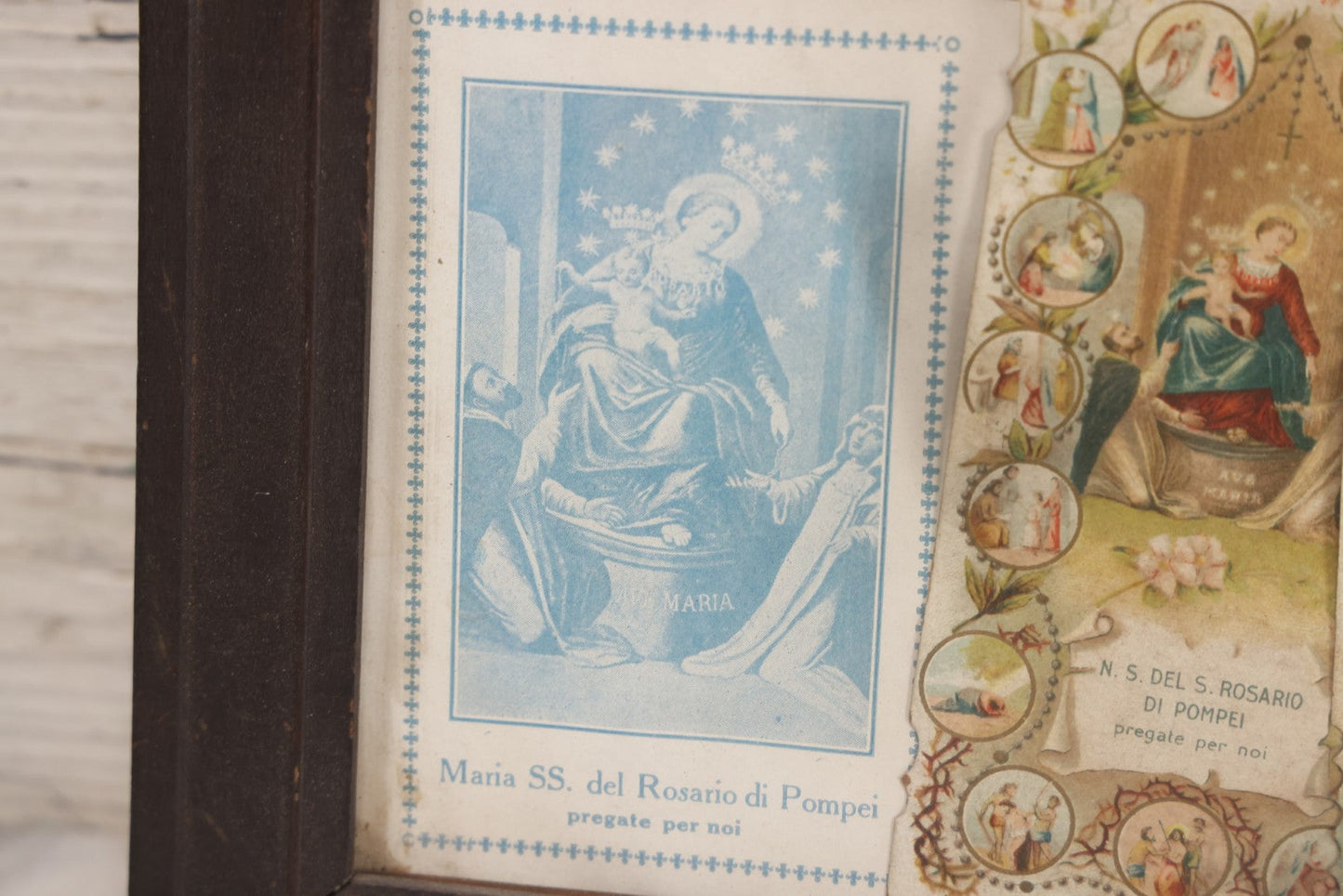 Lot 105 - Vintage Framed Religious Collage With Lithographic Prints, Prayer Cards, And Palm Sunday Crosses