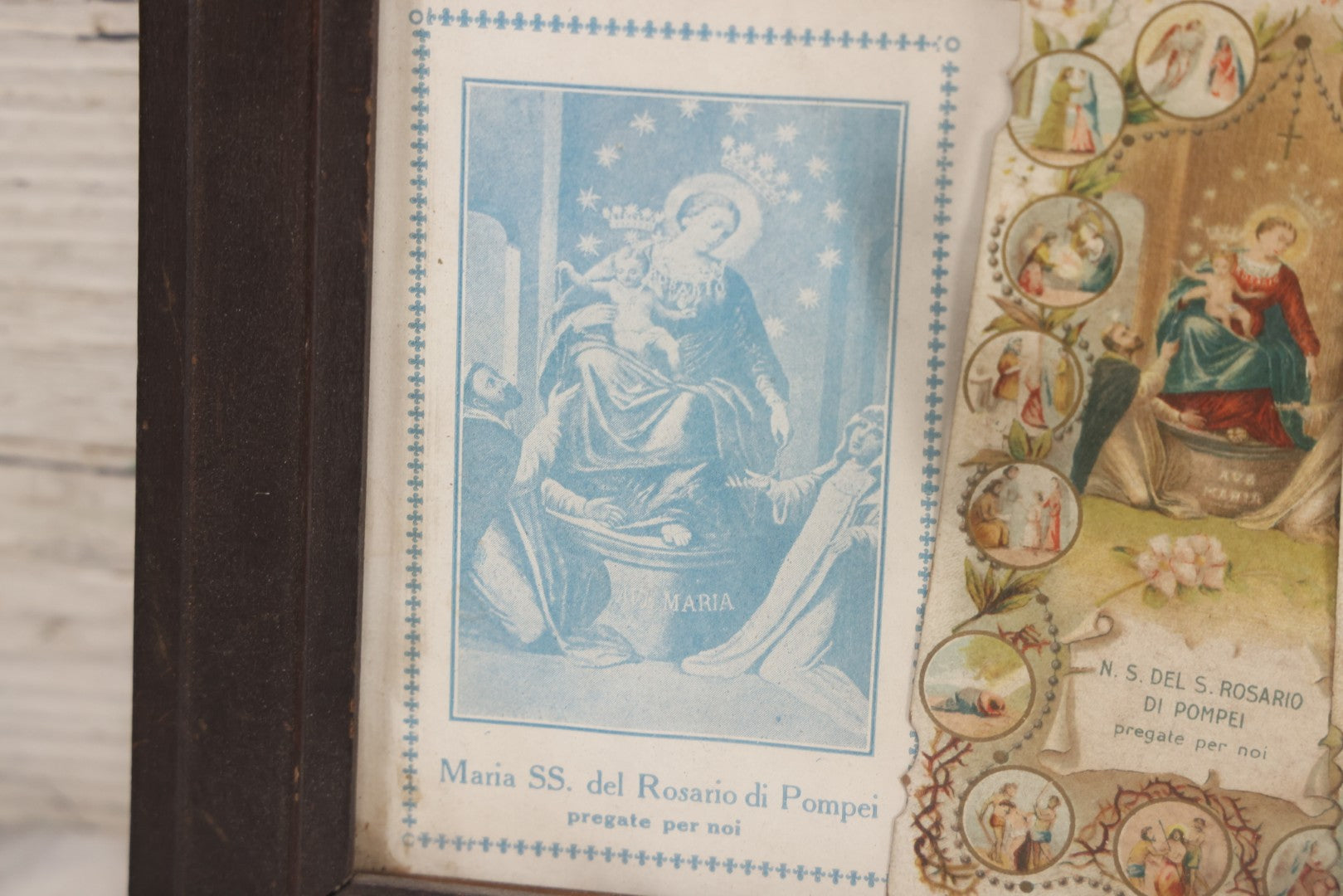 Lot 105 - Vintage Framed Religious Collage With Lithographic Prints, Prayer Cards, And Palm Sunday Crosses