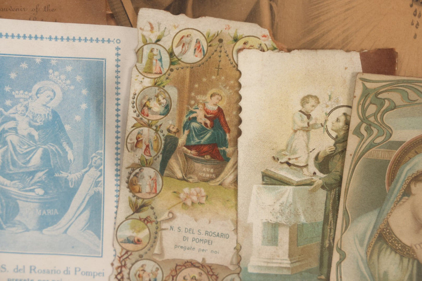 Lot 105 - Vintage Framed Religious Collage With Lithographic Prints, Prayer Cards, And Palm Sunday Crosses