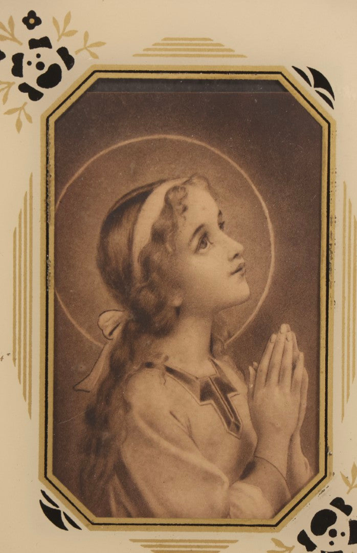 Lot 108 - Vintage Framed Religious Print Of Praying Girl With Reverse-Painted Glass Frame
