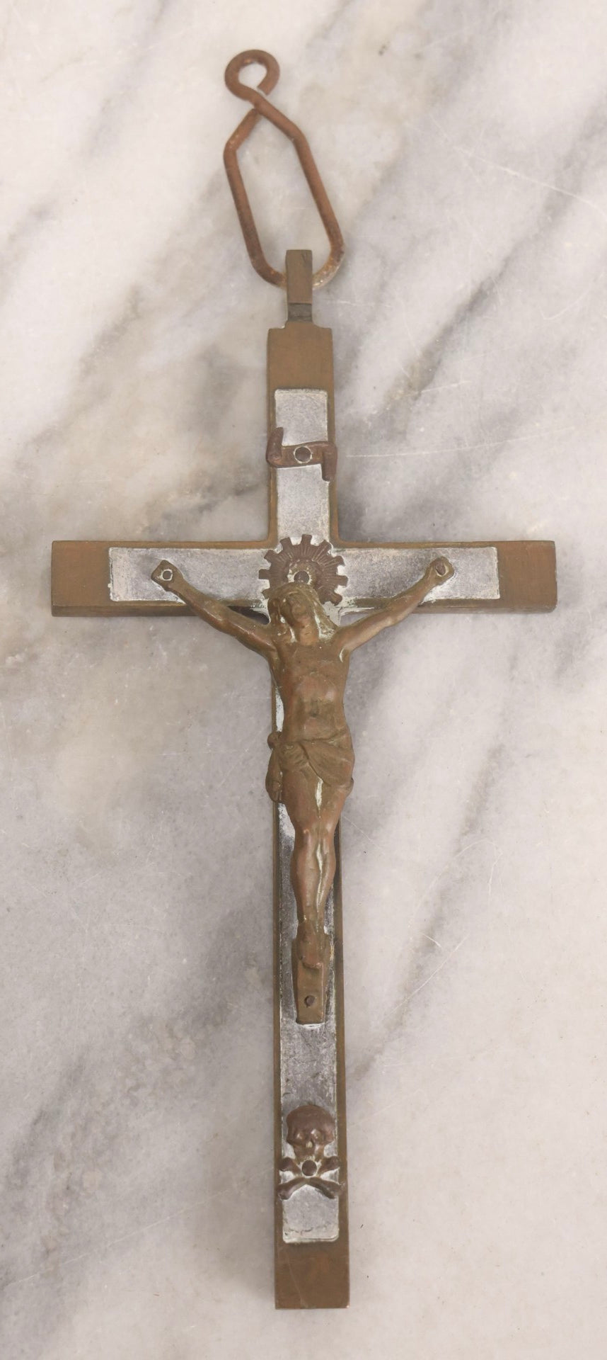Lot 109 - Vintage Brass Pectoral Golgotha Crucifix With Skull And Crossbones Motif