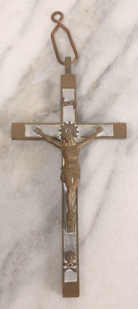 Lot 109 - Vintage Brass Pectoral Golgotha Crucifix With Skull And Crossbones Motif