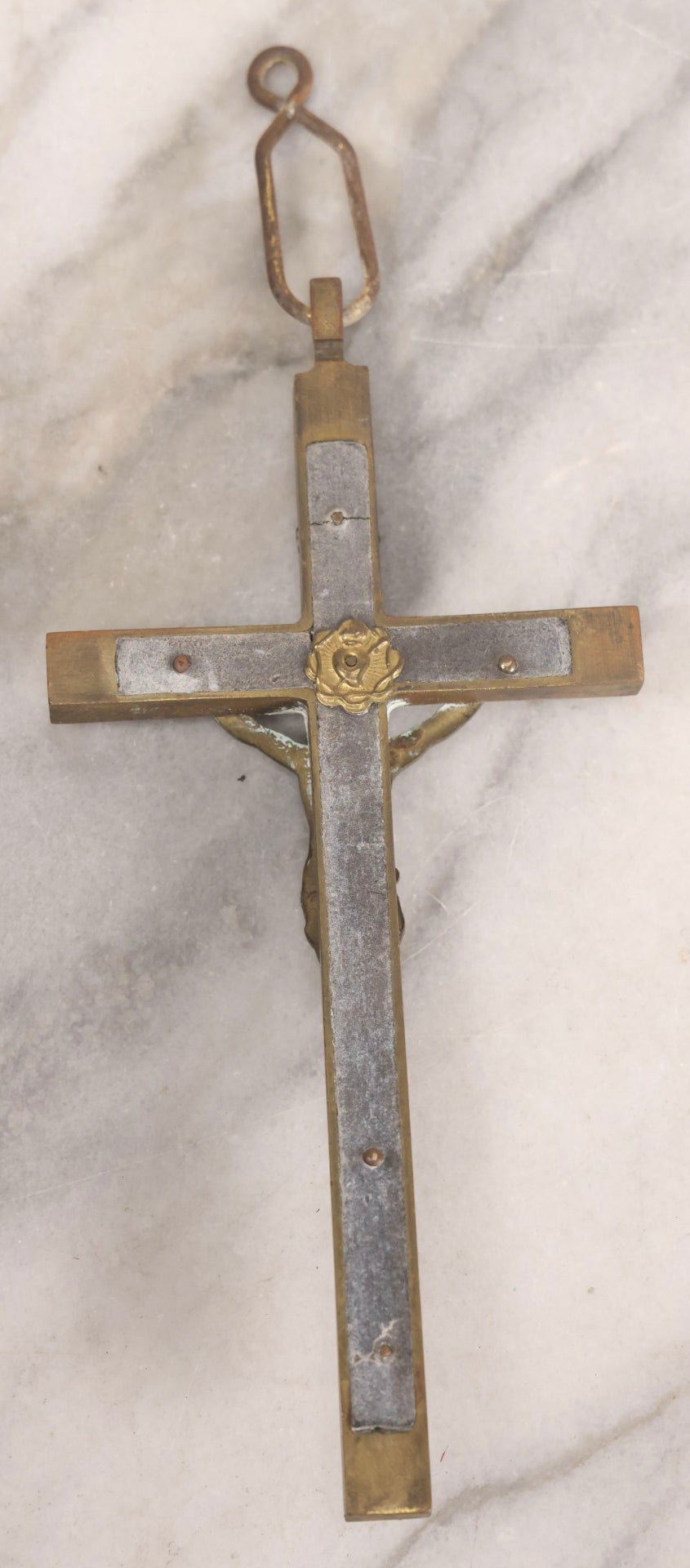 Lot 109 - Vintage Brass Pectoral Golgotha Crucifix With Skull And Crossbones Motif