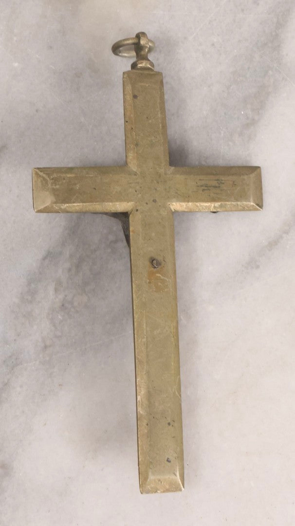 Lot 111 - Grouping Of Seven Vintage Crosses In Wood, Metal, And Plastic Including Two Golgotha Pectoral Crucifixes With Skull And Crossbones Motif