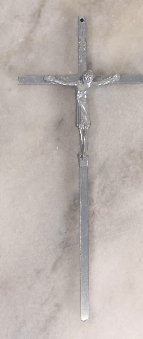 Lot 111 - Grouping Of Seven Vintage Crosses In Wood, Metal, And Plastic Including Two Golgotha Pectoral Crucifixes With Skull And Crossbones Motif