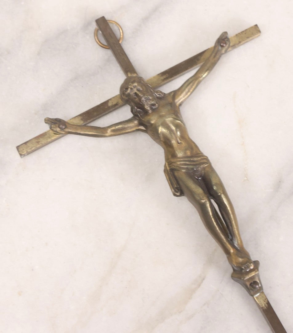 Lot 112 - Grouping Of Four Modern And Vintage Metal Crucifixes With Mixed Finishes