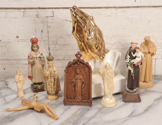 Lot 114 - Grouping Of Nine Vintage And Modern Religious Figurines And Devotional Objects
