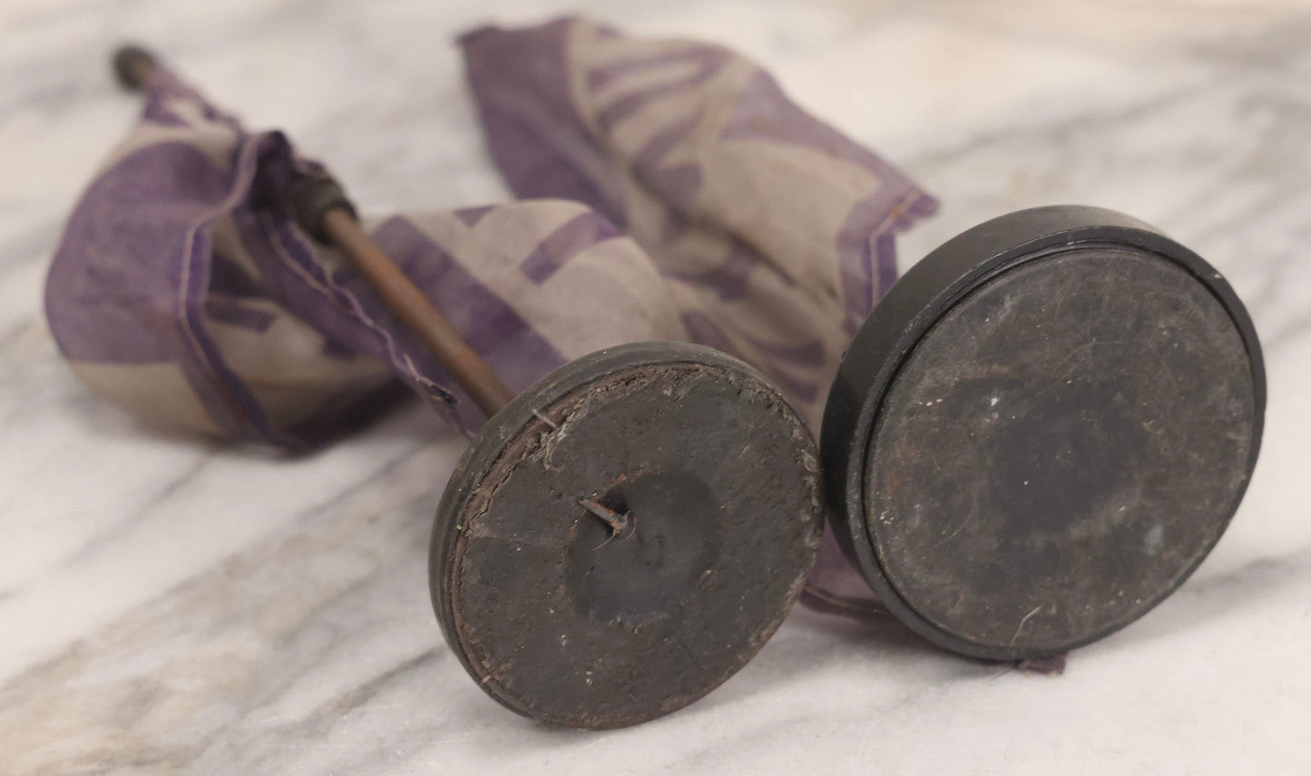 Lot 118 - Pair Of Vintage Purple Funeral Car Flags With Magnetic Weighted Bases By Hopkins Mfg. Co.