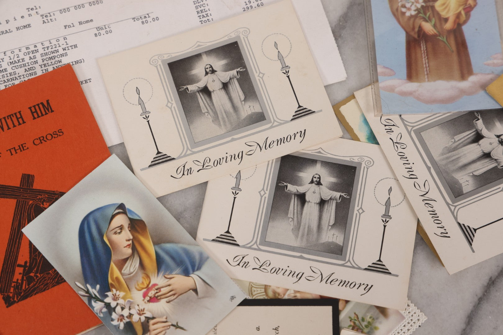 Lot 123 - Grouping Of Antique And Vintage Religious And Funeral Ephemera Including Memorial Card For Margaret Burnett And Belmont Casket Advertising