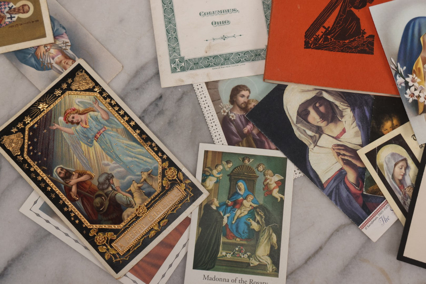 Lot 123 - Grouping Of Antique And Vintage Religious And Funeral Ephemera Including Memorial Card For Margaret Burnett And Belmont Casket Advertising