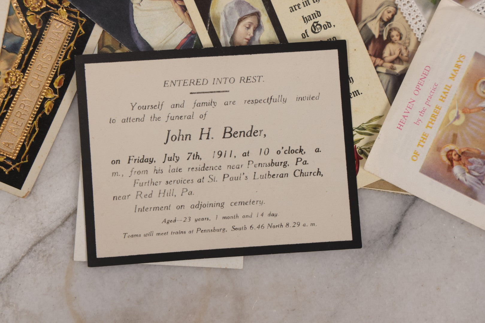 Lot 123 - Grouping Of Antique And Vintage Religious And Funeral Ephemera Including Memorial Card For Margaret Burnett And Belmont Casket Advertising