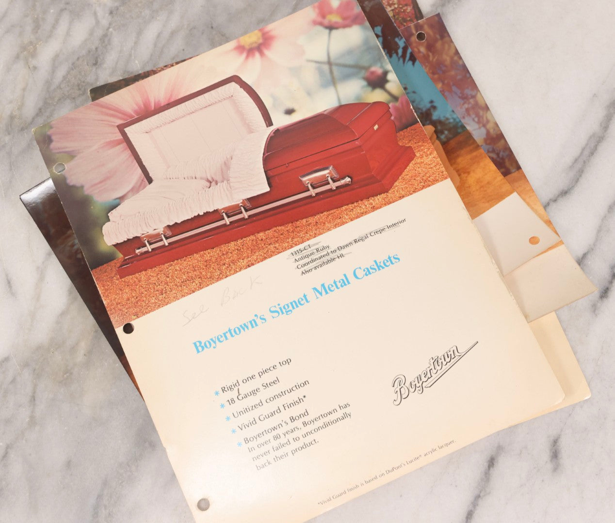 Lot 125 - Grouping Of 11 Vintage Boyertown Casket Company Advertising Brochures And Photographs With Pricing Information