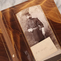 Lot 127 - Antique Brown Leather Covered Cabinet Card Family Photograph Album With 30+ Portrait Images Including Man In Fraternal Or Military Uniform, Men, Women, And Children, Note Binding Loose, Craft Grade