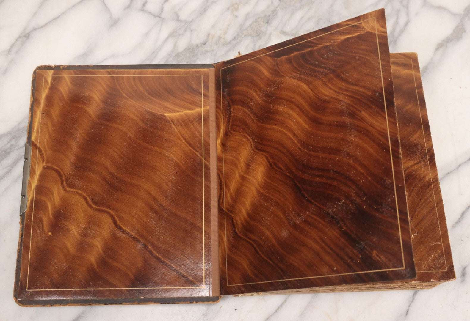 Lot 127 - Antique Brown Leather Covered Cabinet Card Family Photograph Album With 30+ Portrait Images Including Man In Fraternal Or Military Uniform, Men, Women, And Children, Note Binding Loose, Craft Grade