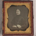 Lot 128 - Antique 1/6th Plate Daguerreotype Photograph Of Young Married Woman Posed In Dark Clothing With Crossed Arms Identified As Alice C. Brooks In Half Leatherette Case